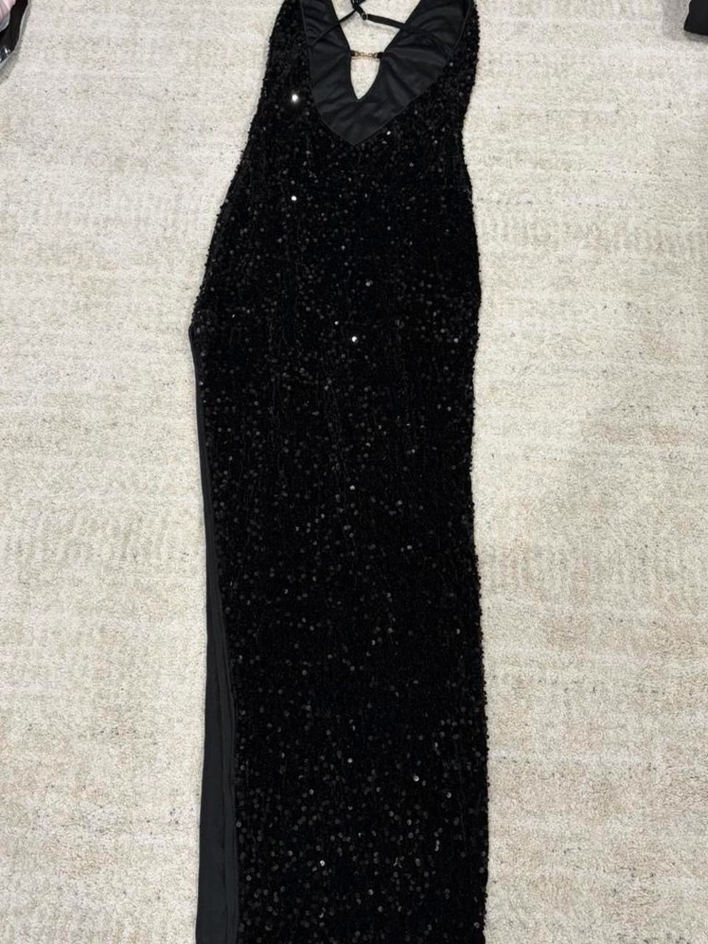 Elegant Black Sequin Evening Gown - V-Neck Formal Dress - Picture 3 of 3